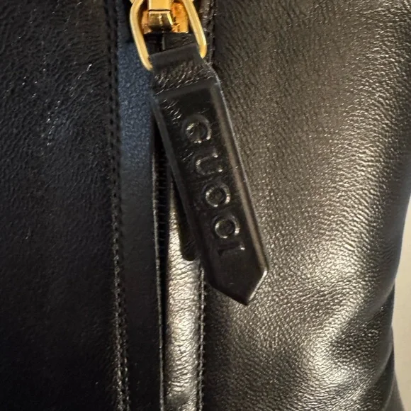 Gucci Black Napa Leather Charlotte Ankle Booties with Gold Buckle - Picture 6 of 10